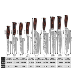 kit de Facas Inox Premium Damasco Pakkawood™️ - 9 peças - Com bainha grátis.